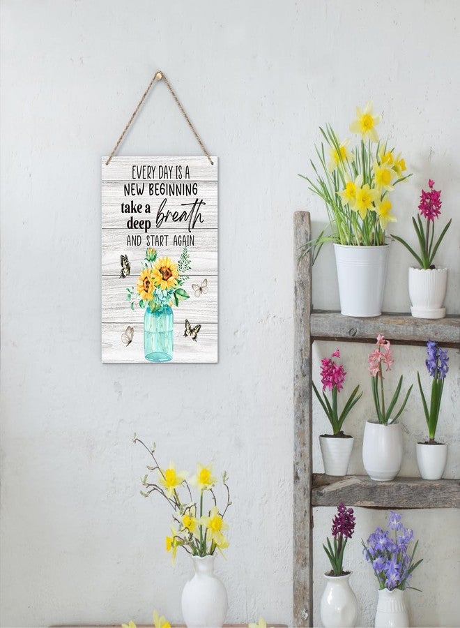 FREHVN Rustic Classic 8 x 10 Inch Wooden Wall Art, Every Day is A New Beginning Sign, Sunflowers & Butterflies Decor, Perfect for Home Office, Room, Front Door, Farmhouse Wall Decor - Image 4